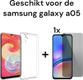 samsung galaxy a05 transparant backcover + 1x privacy screenprotector | samsung galaxy a05 doorzichtig achterkant + 1x privacy tempered glas protectie