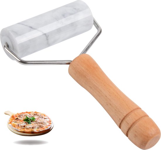 Deegroller Marmer - Keukenroller Bakbenodigdheid - Bakken Pizza Pasta Glad Non Stick Oppervlak 21 Cm Lengte Natuurlijk Marmer