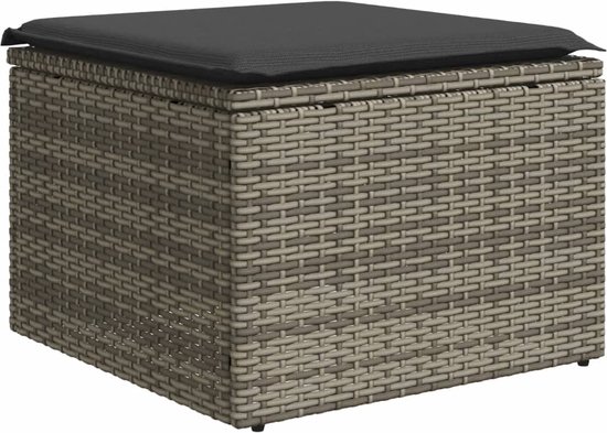 vidaXL - Tuinkruk - met - kussen - 55x55x37 - cm - poly - rattan - grijs