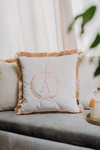 Embroidered pillow / personalised pillow / monogram pillow / decorative cushion 40x 40 beige velvet letter A
