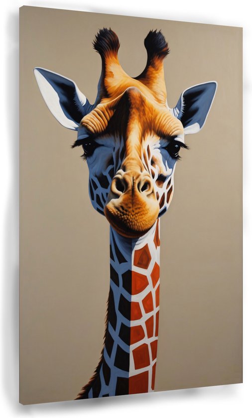Portret giraffe - Woonkamer wanddecoratie - Schilderij giraffe - Muurdecoratie klassiek - Canvas schilderij - Schilderijen & posters - 75 x 100 cm 18mm