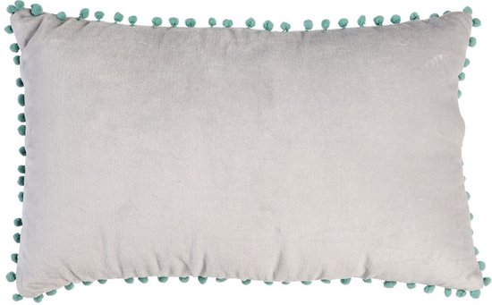 Velours sierkussen - kussentje grijs met mintgroene pompons 33x50cm