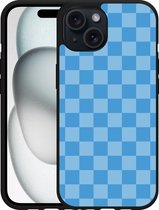 Cazy Hardcase Hoesje geschikt voor iPhone15 Blauw Dambordpatroon
