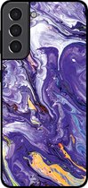 Smartphonica Telefoonhoesje voor Samsung Galaxy S22 met marmer opdruk - TPU backcover case marble design - Goud Paars / Back Cover geschikt voor Samsung Galaxy S22