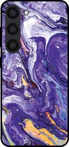 Smartphonica Telefoonhoesje voor Samsung Galaxy S23 met marmer opdruk - TPU backcover case marble design - Goud Paars / Back Cover geschikt voor Samsung Galaxy S23