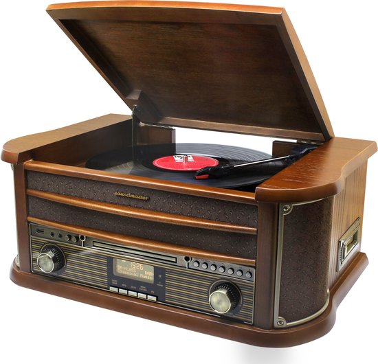 Soundmaster NR565DAB - Nostalgisch stereo muziekcenter met DAB+, bluetooth, platenspeler, CD en cassettespeler
