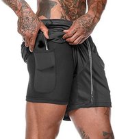 Zwarte sportbroek met zwarte strakke onderbroek - Fijne zakken - Korte broek - Hardlopen - Sporten - Sportschool - Fitness