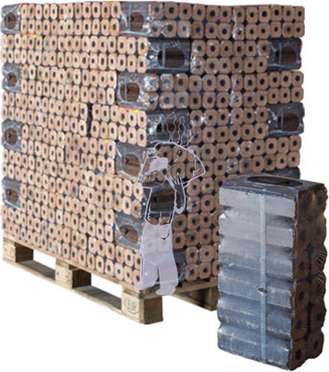 Pini Kay Briketten | 2 pallets – totaal 1920 kg (192 pakketten x 10 kg) | 100% schone houtvezel, van verschillende houtsoorten