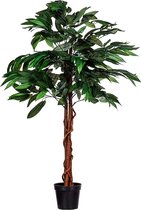 Kunstplanten voor binnen - Kamerplanten - Kunstplant - Nep planten - Kunstboom - Mangoboom - Inclusief plantenpot - Inclusief decoratie mos - Palmhout - Textielvezel - Bruin - Groen - 120 cm