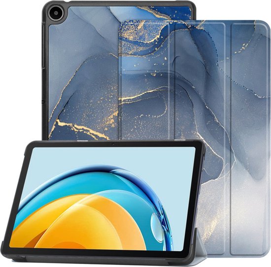 Hoozey - Book Case voor Samsung Galaxy Tab A9+ (2023) - 11 inch - Sleep cover - Marmer print - Donker Blauw