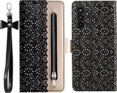 Portemonnee zwart goud wallet book-case rits hoesje Telefoonhoesje geschikt voor Samsung Galaxy A25 5G