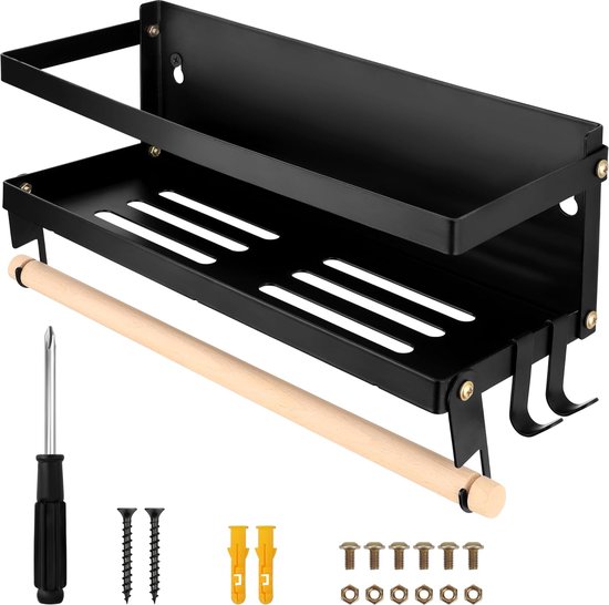 Wall Food Film Unwinder, Wall Unwinder - Paper Towel Storage, Kitchen Wall Shelf - Kitchen Storage Rack with Sharp Blades - 39 x 10 x 24 cm (Khaki