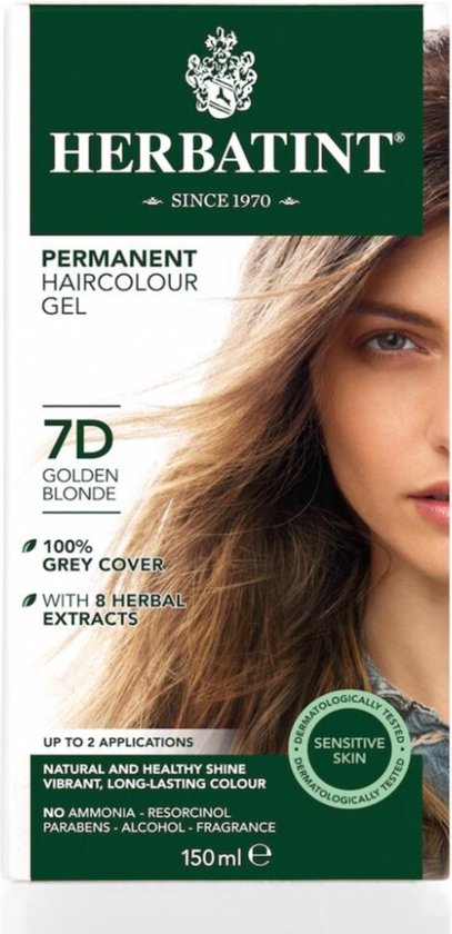 Foto: Herbatint 7d goud blond haarverf permanente vegan haarkleuring 8 plantenextracten 150 ml