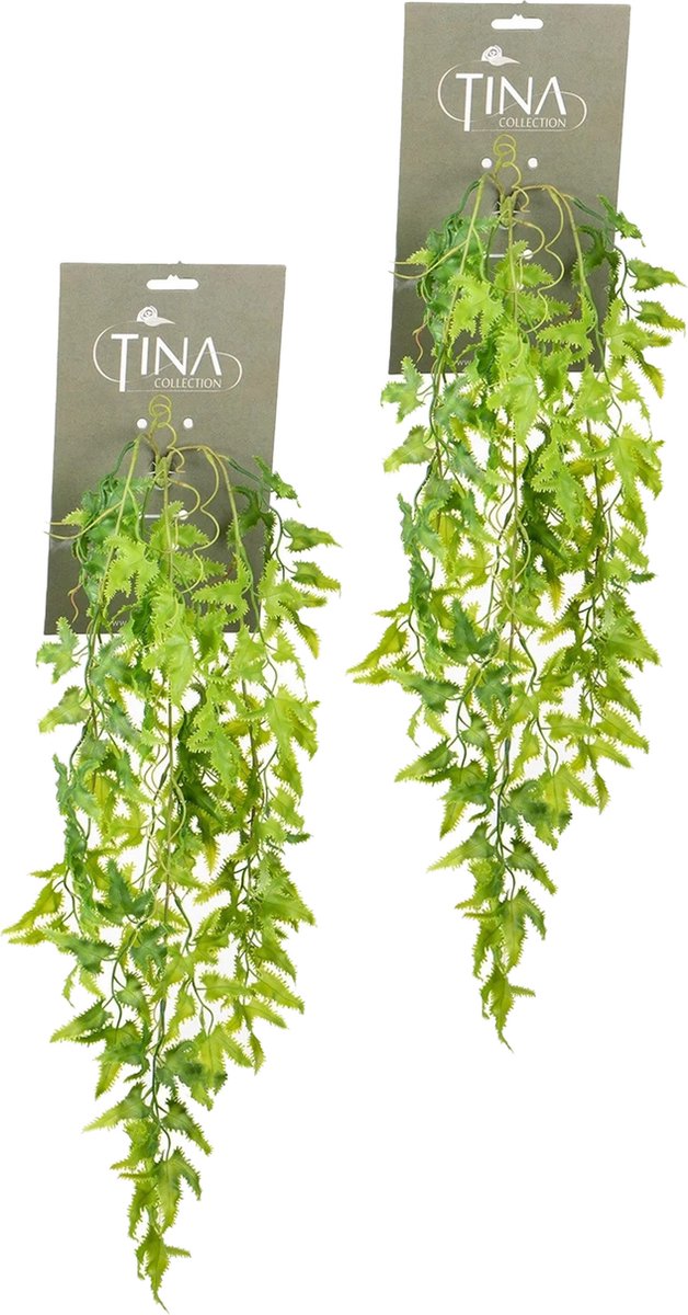 Louis Maes kunstplanten - 2x - Varen - lichtgroen - hangende takken bos van 55 cm - hangplant
