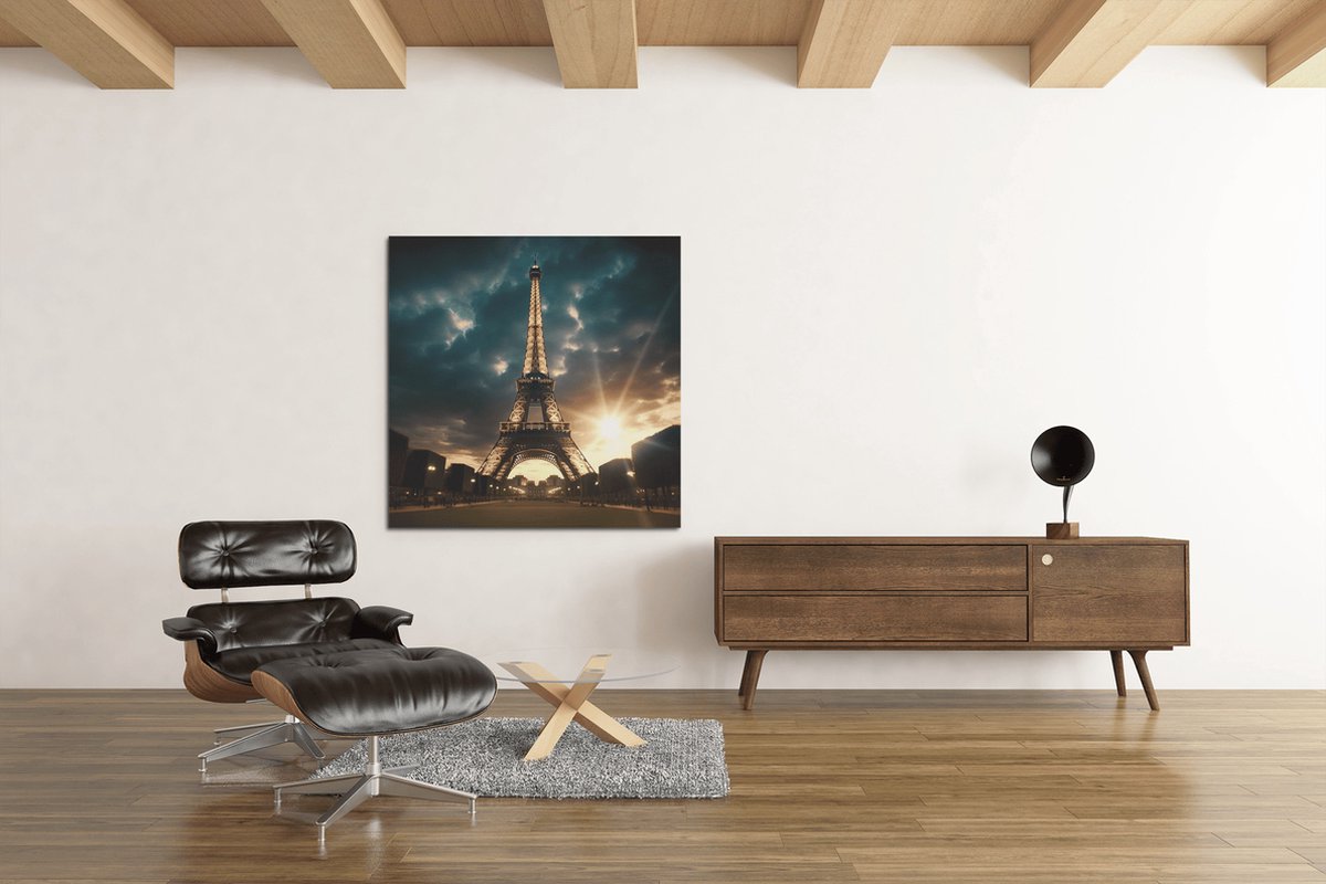 Canvas - Schilderij - Eiffeltoren - Parijs - Wanddecoratie - 40x40x2 cm