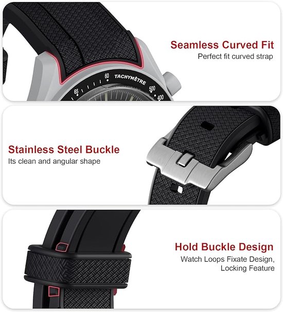 MoonSwatch - Omega - Swatch - Rolex - SEIKO - Speedmaster - Rubberen horlogeband met perfecte pasvorm - 20mm - Zwart - Pretty Goods