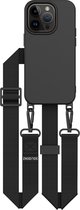 Geschikt voor iPhone 14 Pro Hoesje Met Koord - Afneembare Koordje 14 Pro - Backcover Met Koord 14 Pro - Strap Case Hoes - Telefoonhoesje - Cord Case - Detachable - Lanyard - Magnetisch Hoesje - Solidenz Collection - Zwart