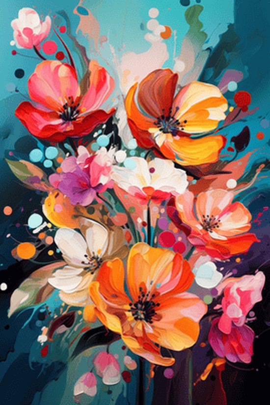 Bloemenposter | Aquarel poster | Kleurvolle Bloemen | Natuurposter | 61x91cm | Wanddecoratie | MW | Muurposter | Geschikt om in te lijsten
