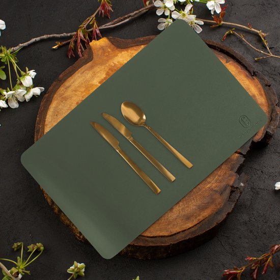 Castagnola Napperons de Table Aspect Cuir - Set de Table Antidérapant en Simili Cuir - Sous-Couche Hydrofuge - Dessous de Verre - 6 Pièces - 45 x 30 cm - Vert