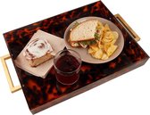 Acryl dienblad, gouden handgrepen, 16" x 12" x 2" decoratief dienblad voor tafel eten drinken serveerschaal voor aanrecht keuken badkamer feest dienblad (schildpad)