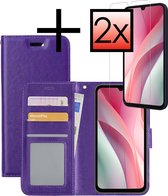 Hoes Geschikt voor Samsung A15 Hoesje Book Case Hoes Flip Cover Wallet Bookcase Met 2x Screenprotector - Paars