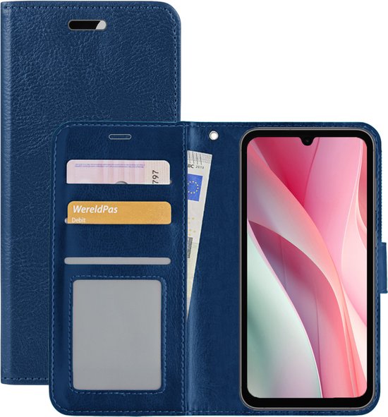 Hoesje - Met Pasjeshouder - Geschikt voor Samsung Galaxy A15 - Luxe Bookcase Portemonee - Flip Case - Kunstleer Book Case - Flipcase - Book Cover - Walletcase - Portemonneehoes - Donkerblauw