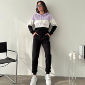 Loxxey® - Katoen - Costume de loisirs - Costume de jogging - Costume d'intérieur - Vêtements d' Home - Sweat à capuche - Survêtement - Survêtement - 1 Set (2 pièces) - Femme - Taille M - Lilas / Zwart