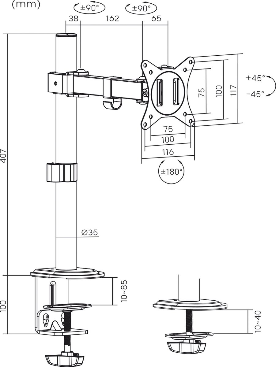 Maclean MC 135 Monitorhouder Monitorsteun Gasveer 17 32 tot 10kg Zwart