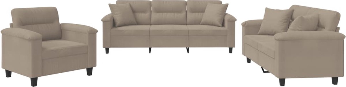 vidaXL - 3-delige - Loungeset - met - kussens - microvezelstof - taupe