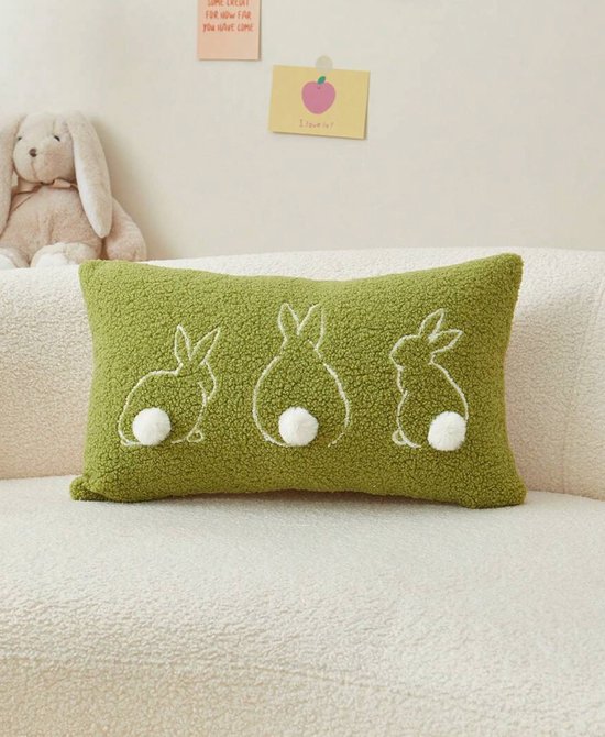 Sierkussen - Kussen - Decoratie - Pasen - Konijn - Bunny - Paasdecoratie - 30x50 cm - Groen