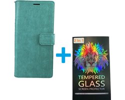Portemonnee Bookcase Hoesje + 2 Pack Screenprotector Glas Geschikt voor: Oppo Reno 7 5G & Find X5 Lite - Mintgroen