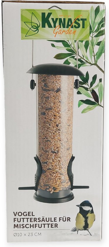 Vogel voederzuil voor gemengde zaden - Voedersilo - 10 x 23 cm - Voederstation - Vogelvoederpaal - Voersilo - Voedertoren - Voederstandaard