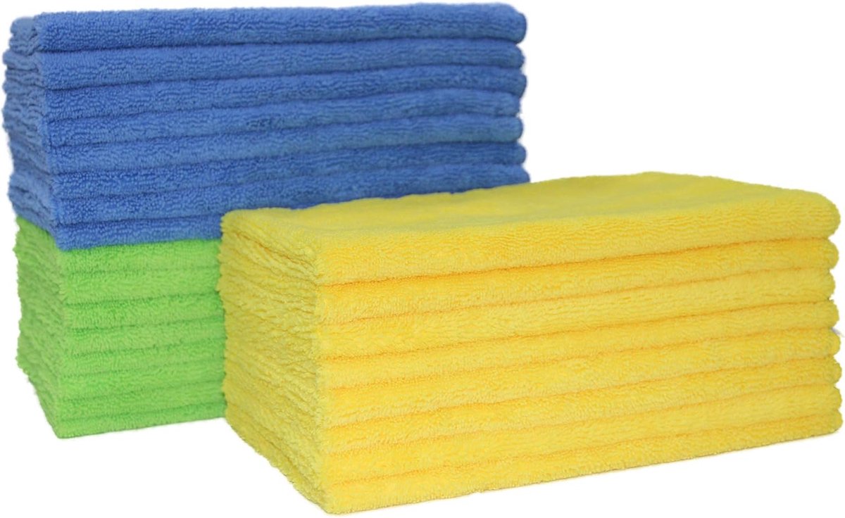 Microfiber reinigingsdoekjes - blauw, groen, geel - 41 x 61 cm - 18 stuks