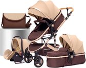 Luxe Kinderwagen 3 in 1 - Wandelwagen Baby - Kinderwagen Inclusief Autostoeltje - Buggy met Wieg - Wandelwagen - Kastanje Bruin