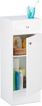 meuble de salle de bain en bois, design à lattes, étroit, petit meuble de rangement avec tiroir, debout, HBD : 80 x 30,5 x 30,5 cm, blanc