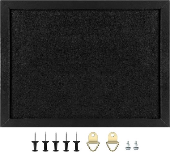 Okydoky 28x37x2 cm, zwart prikbord met houten frame, memoboards, vilten prikbord met spelden, zelfdecoratie, viltbord voor keuken en kantoor, school en huis (BK, 1 stuk
