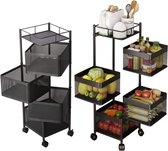 Keukentrolley op wielen, roterende trolley, keukentrolley, fruitmandopslagcontainer met 4 niveaus, keukenplank, uitneembare inbouwplank, badkamerplank, zwart, voor keuken, woonkamer,