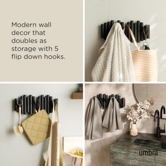 Aremigo Fold 5 Coat Rack Wardrobe Hooks Coat Hooks Wardrobe Hook with 5 Collapsible Hooks for Order and Style in Your Home Ideal for Coats, Coats, Hats and Bags, Black