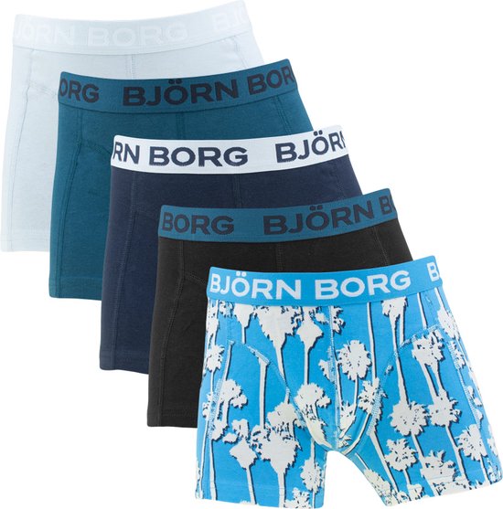 Björn Borg boxers garçons coton stretch 5P basic palms bleu & noir - 134/140