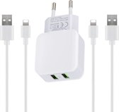 12W Power Adapter met 2 USB Poorten + 2x USB naar 8-PIN Kabel - Geschikt voor iPhone Lader