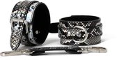 Snake Holographic PU Wrist Restraints Black/Silver | Handboeien Holografisch met Slangenprint Zwart/Zilver