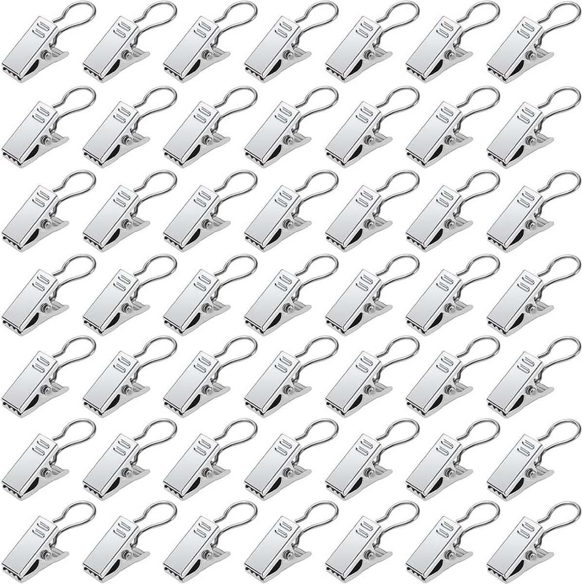 Goedkoopste 50 Stuks Roestvrijstalen Gordijnclips Metalen Ophanghaken, Gordijnclips met Haken, Gordijnhangers Clips, voor Slaapkamer, Badkamer, Huisdecoratie, Zilver