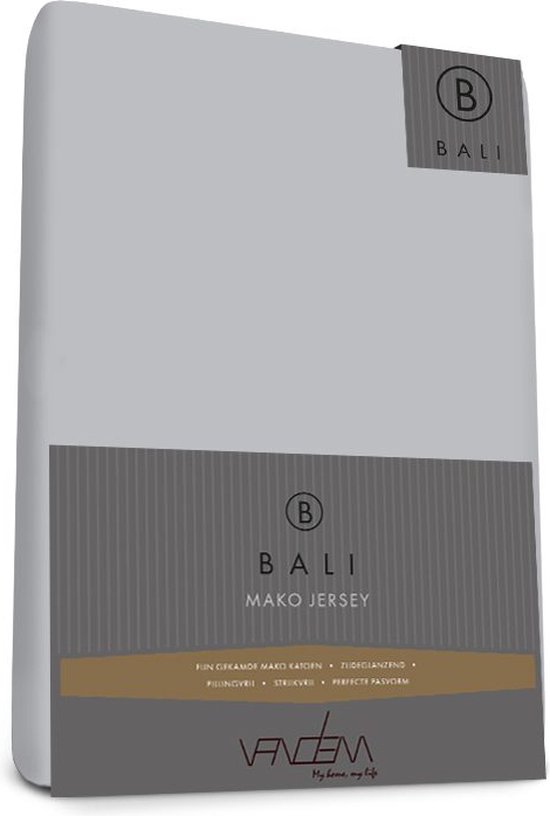 Bali - Van Dem - Mako Jersey - Splittopper Hoeslaken - 180 x 220 cm - zilvergri