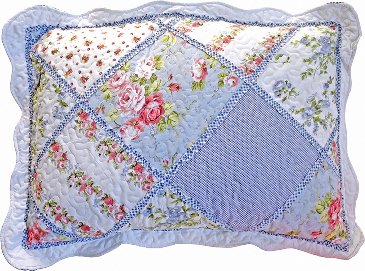 Woontante - Sierkussen - Blauwe Patchwork - 70x50 cm
