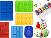 Moule à pâtisserie en Siliconen Lego - Set de 6 - Blocs et figurines Lego - Thème fête d'anniversaire Lego - Snoep, bougies, savon, craie, ou pour décoration de gâteaux, pâtisseries, muffins, cupcakes, glaces... - 41 cavités