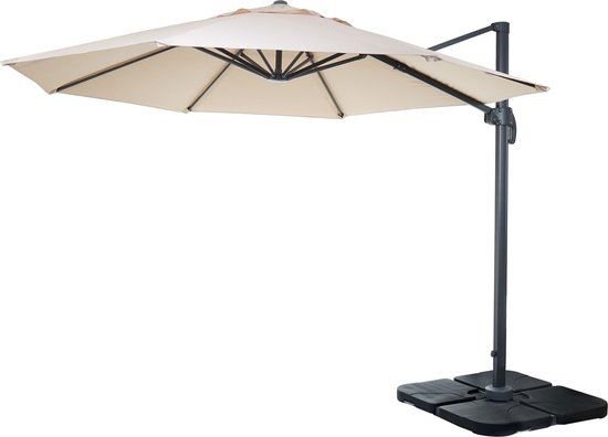 Cosmo Casa Catering Zweefparasol - Parasol - Polyester - Aluminium/Staal - 23kg - Crème - Met Standaard - Draaibaar - Rond Ø 3m