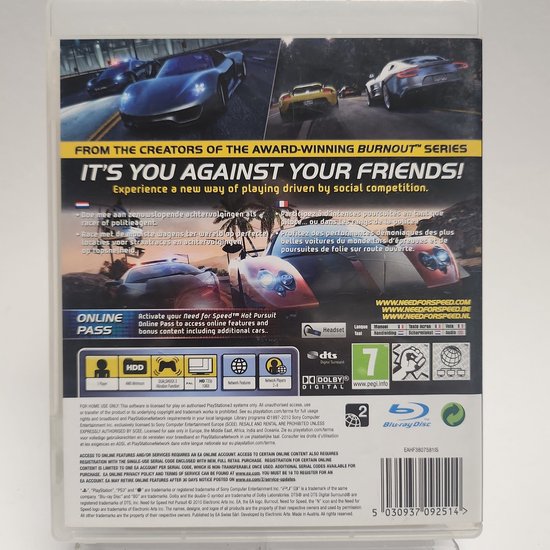 Jeu PS3 Need For Speed Hot Pursuit - Version PAL FR - En Assez Bon état