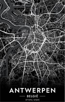 Antwerpen Poster Zwart | Antwerpen Map | Kaart van Antwerpen | Stadposter | 61x91cm | Wanddecoratie | Muurposter | Geschikt om in te lijsten