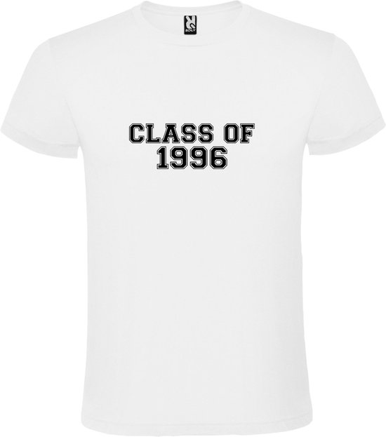 Wit T-Shirt met “Class of 1996 “ Afbeelding Zwart Size 5XL