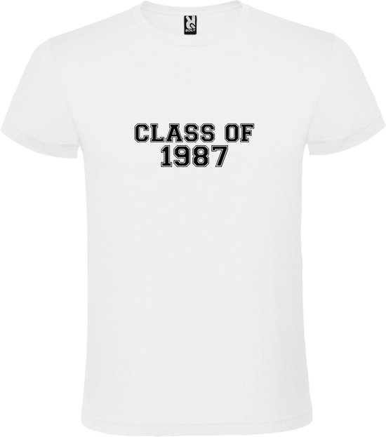 Wit T-Shirt met “Class of 1987 “ Afbeelding Zwart Size 4XL